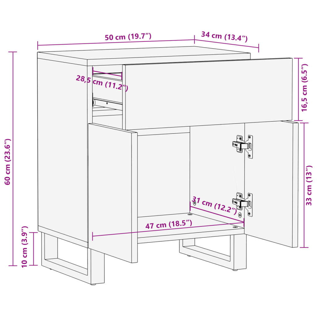 vidaXL Κομοδίνο 50x34x60 εκ. από Μασίφ Ξύλο Ακακίας