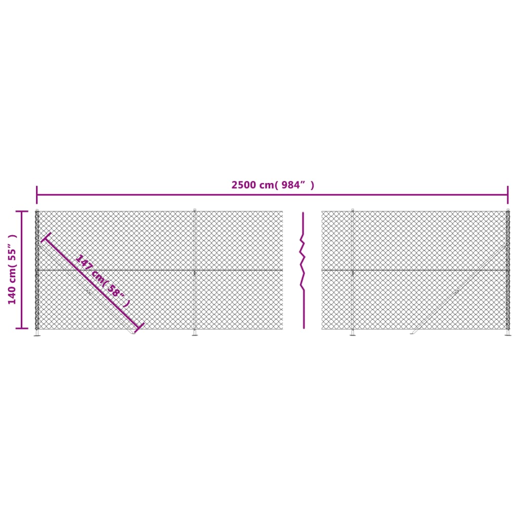 vidaXL Συρματόπλεγμα Περίφραξης Ασημί 1,4 x 25 μ. με Βάσεις Φλάντζα