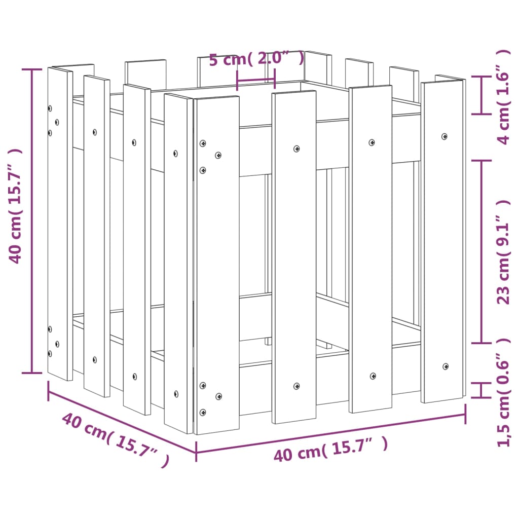 vidaXL Ζαρντινιέρα με Σχέδιο Φράχτη Μαύρη 40 x 40 x 40 εκ. Μασίφ Πεύκο