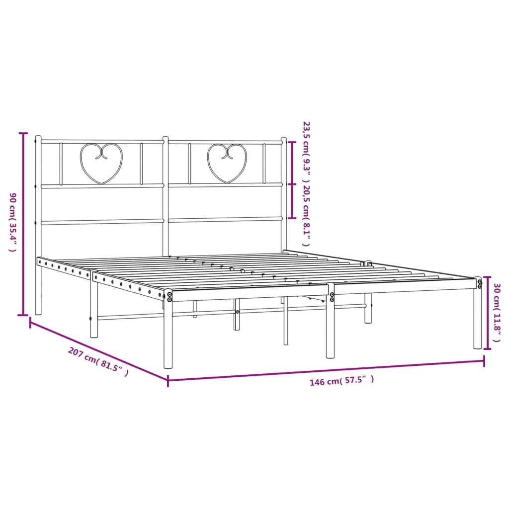 vidaXL Πλαίσιο Κρεβατιού με Κεφαλάρι Μαύρο 140 x 200 εκ. Μεταλλικό