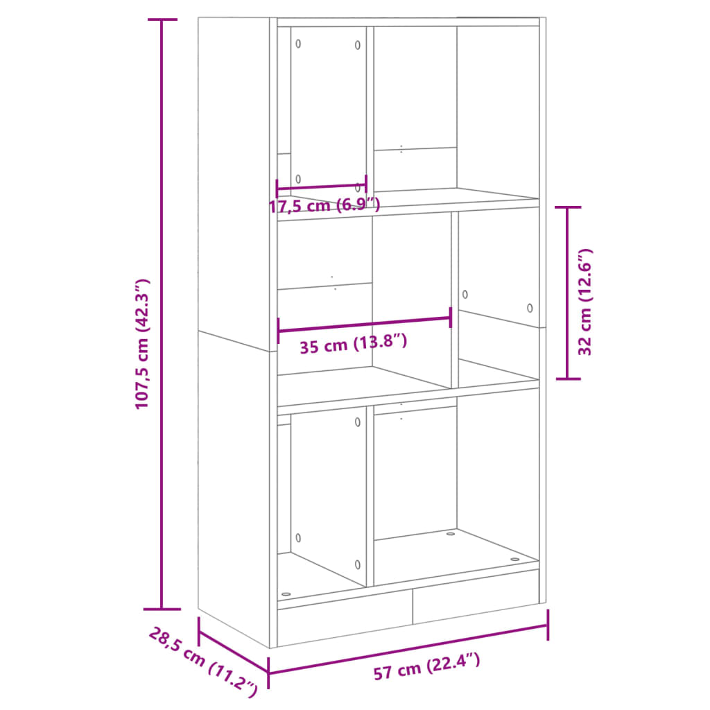 vidaXL Βιβλιοθήκη Sonoma Δρυς 57x28,5x107,5 εκ. από Επεξεργασμένο Ξύλο