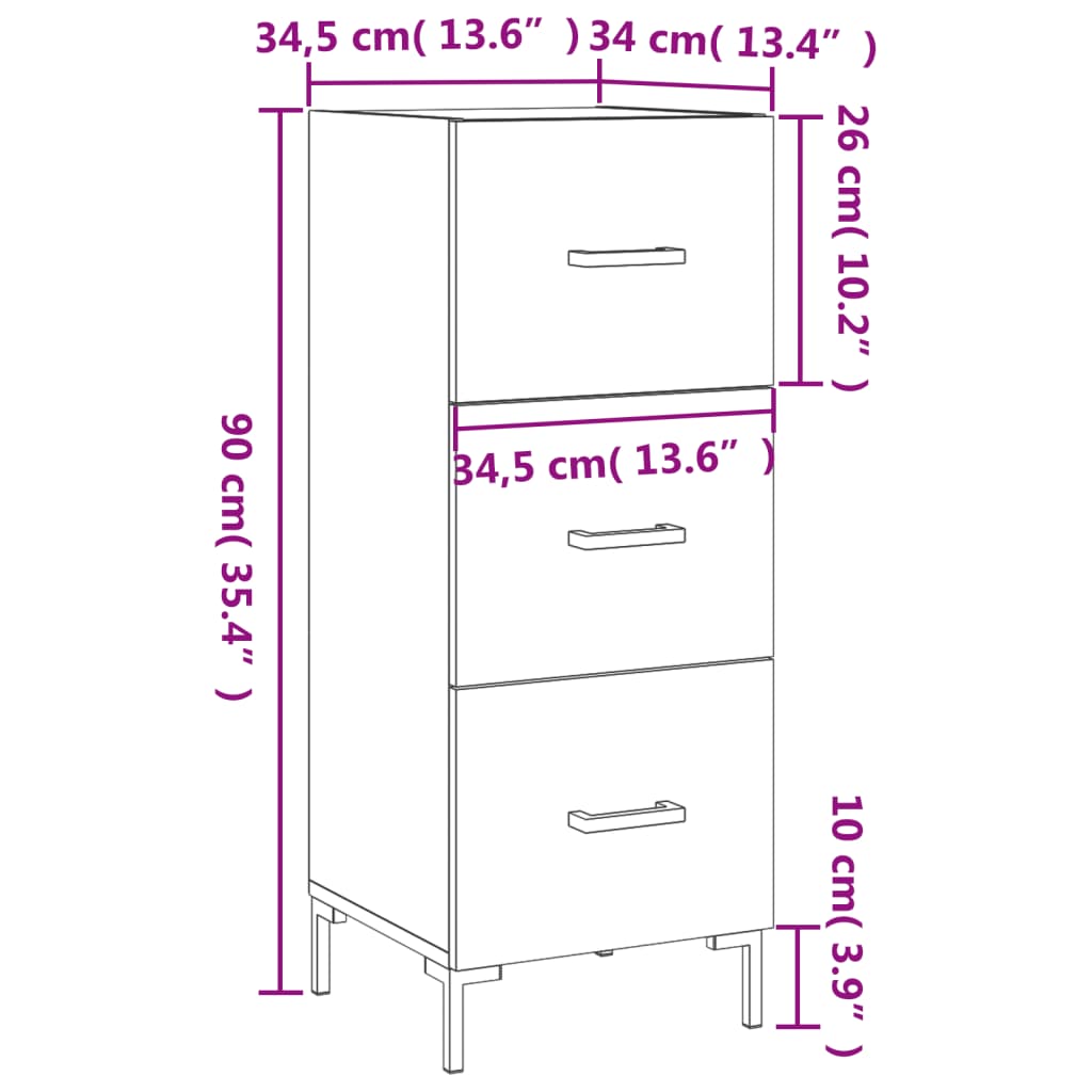 vidaXL Ντουλάπι Λευκό 34,5 x 34 x 90 εκ. από Επεξεργασμένο Ξύλο