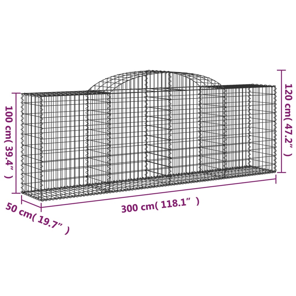 vidaXL Συρματοκιβώτια Τοξωτά 20 τεμ. 300x50x100/120 εκ. Γαλβαν. Ατσάλι