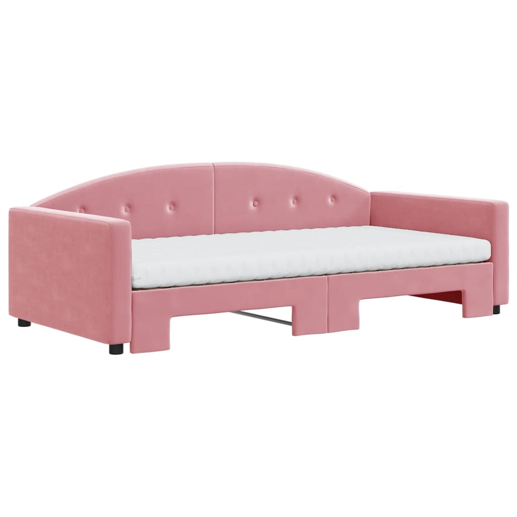 vidaXL Καναπές Κρεβάτι Συρόμενος Ροζ 100x200 εκ. Βελούδινος Στρώματα