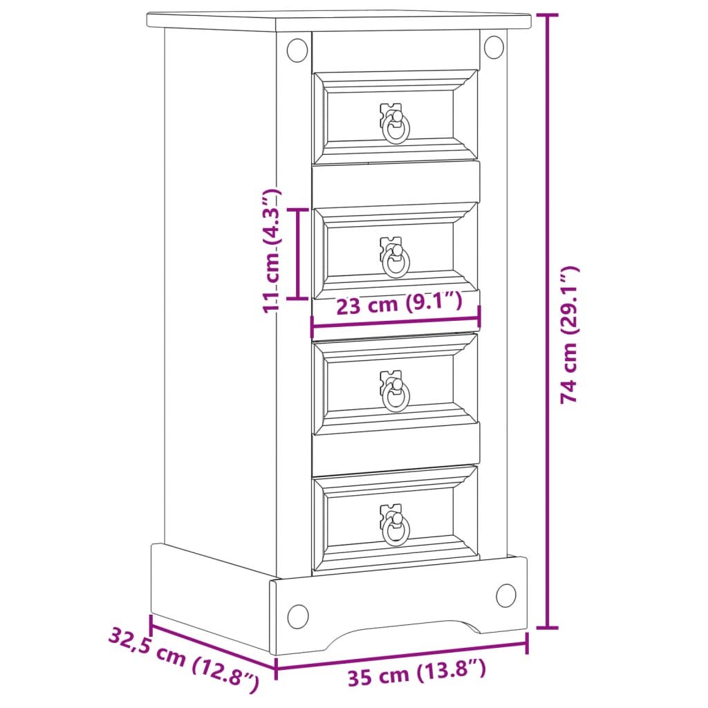 vidaXL Κομοδίνο Corona 35x32,5x74 εκ. από Μασίφ Ξύλο Πεύκου