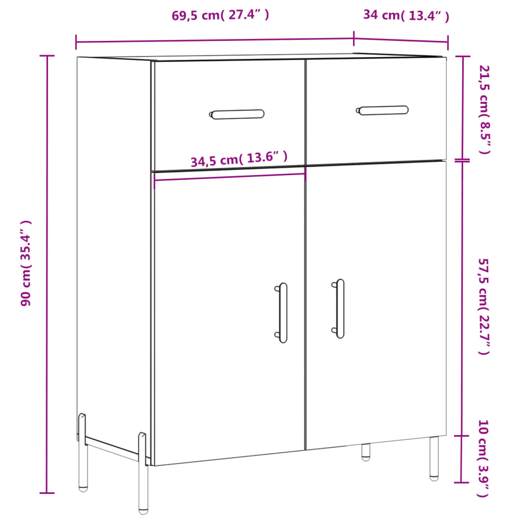 vidaXL Ντουλάπι Καφέ Δρυς 69,5 x 34 x 90 εκ. Επεξεργασμένο Ξύλο