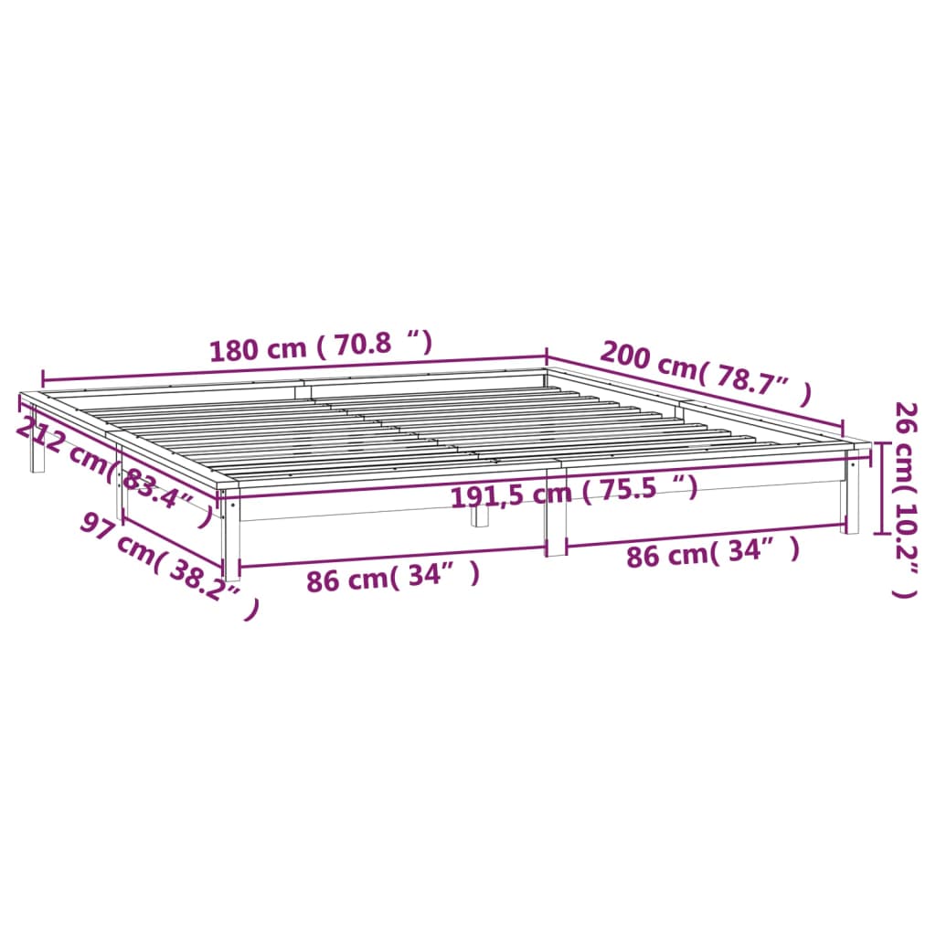 vidaXL Πλαίσιο Κρεβατιού LED Γκρι 180x200 εκ. Super King Size Ξύλο