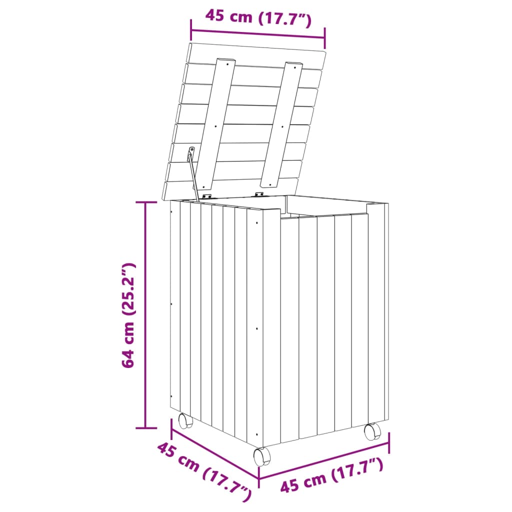 vidaXL Καλάθι Άπλυτων με Τροχούς RANA Λευκό 45x45x64εκ. Μασίφ Πεύκο