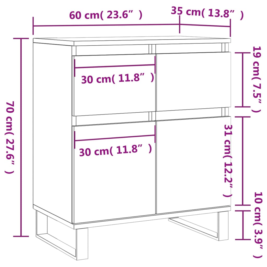 vidaXL Μπουφές Καφέ Δρυς 60x35x70 εκ. από Επεξεργασμένο Ξύλο