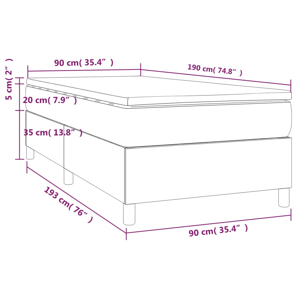 vidaXL Κρεβάτι Boxspring με Στρώμα Μαύρο 90x190 εκ. Βελούδινο