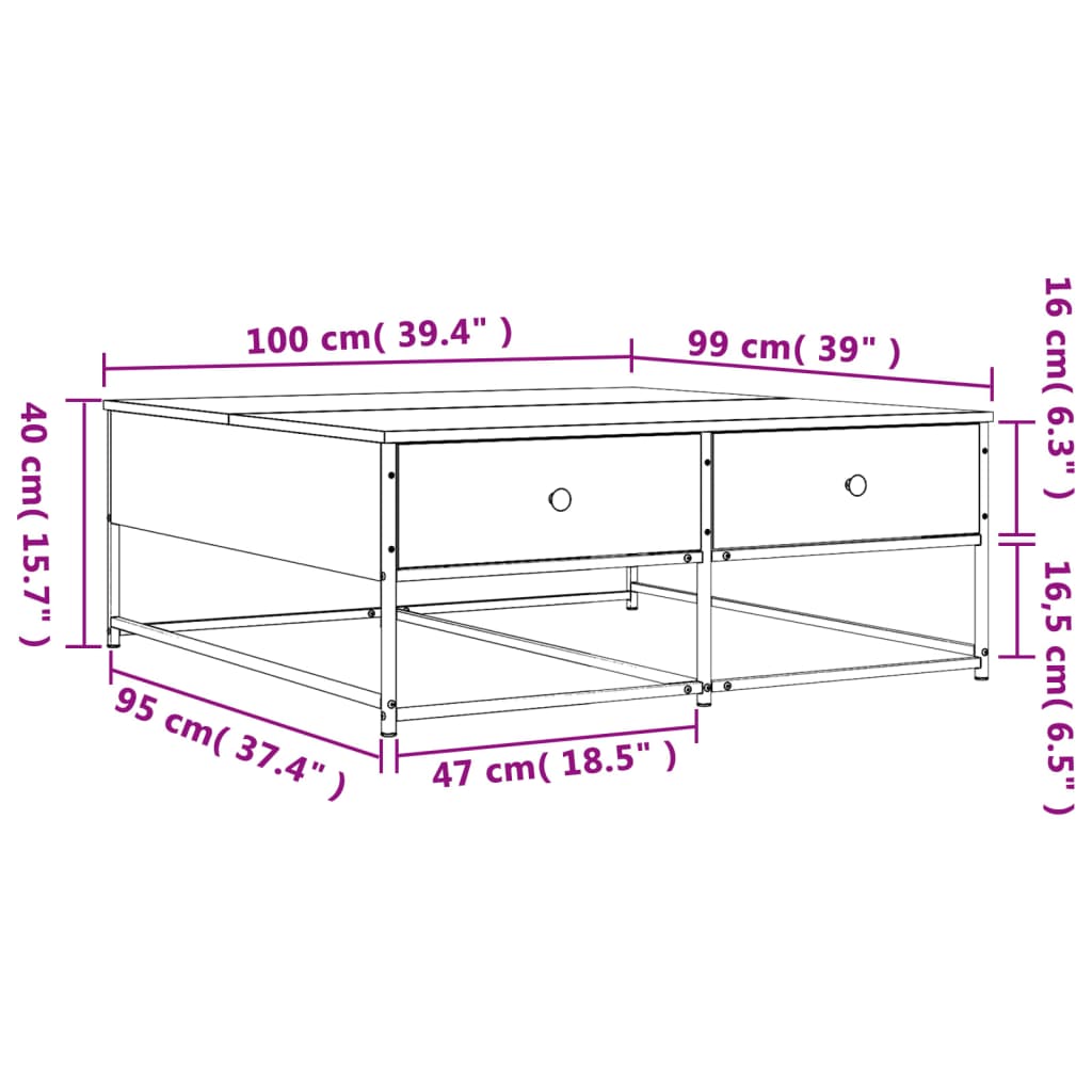 vidaXL Τραπεζάκι Σαλονιού Sonoma Δρυς 100 x 99 x 40 εκ. Επεξεργ. Ξύλο