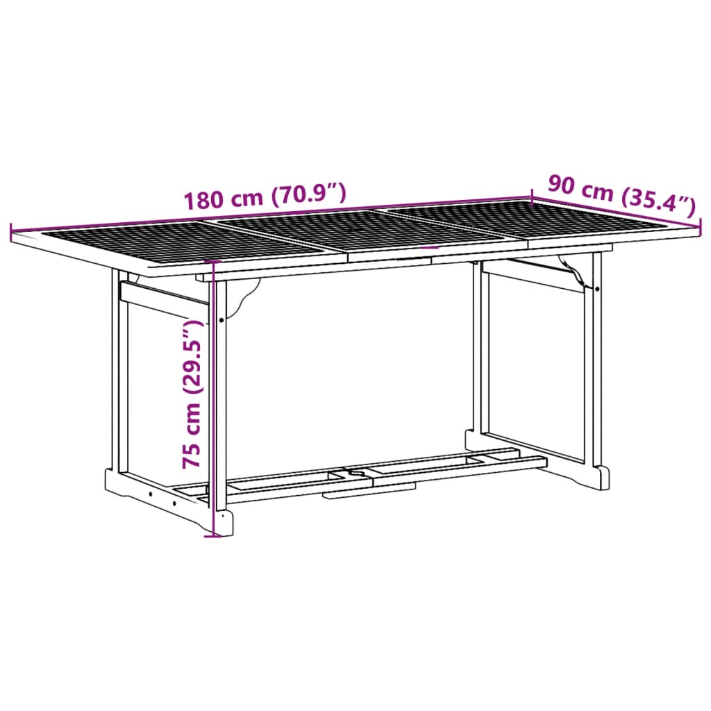 vidaXL Σετ Τραπεζαρίας Κήπου 7 Τεμαχίων 180x90x75 εκ. Μασίφ Ακακία