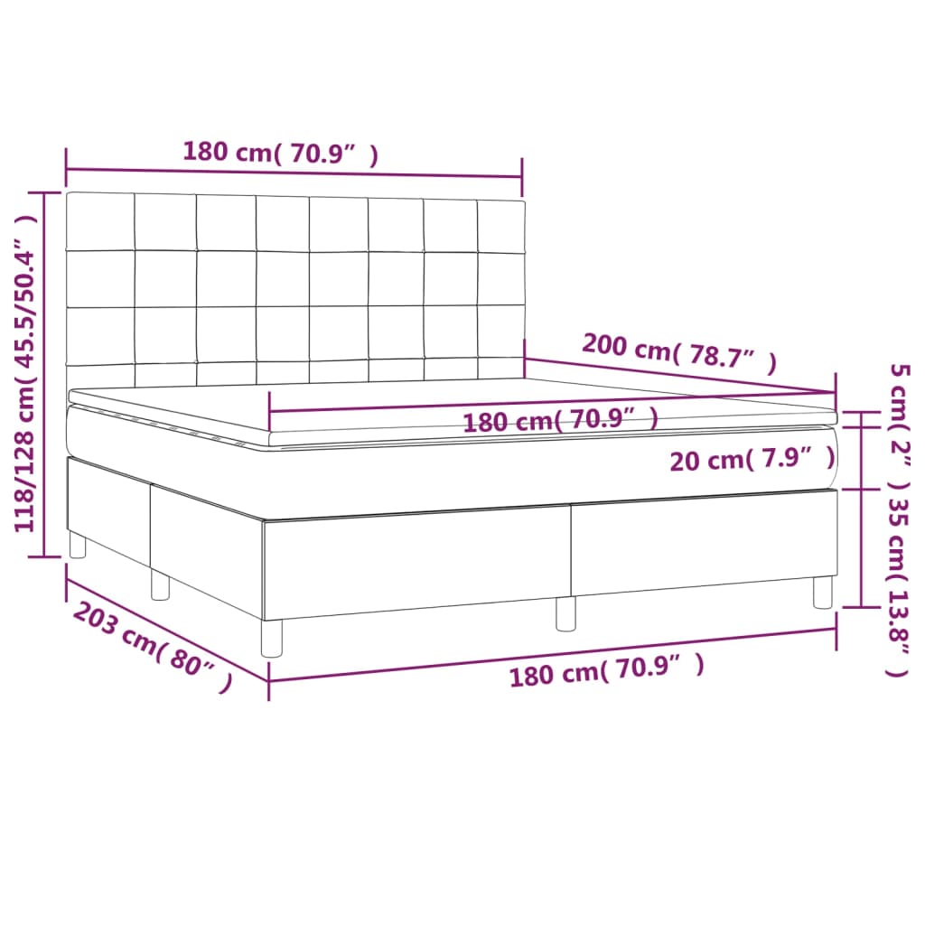 vidaXL Κρεβάτι Boxspring με Στρώμα & LED Μαύρο 180x200 εκ. Βελούδινο