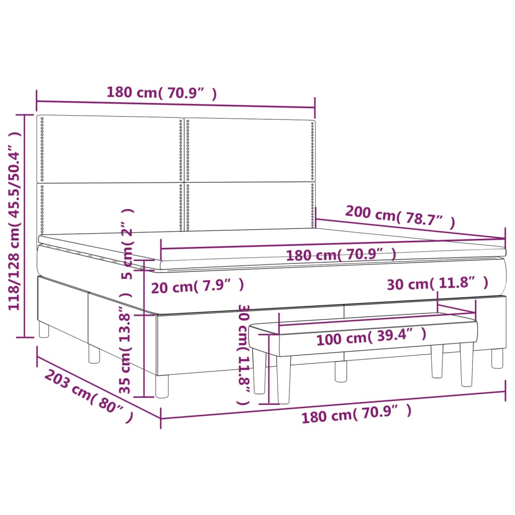 vidaXL Κρεβάτι Boxspring με Στρώμα Ανοιχτό Γκρι 180x200 εκ. Υφασμάτινο