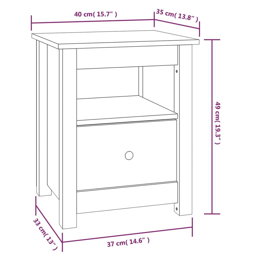 vidaXL Κομοδίνο Μαύρο 40x35x49 εκ. από Μασίφ Ξύλο Πεύκου