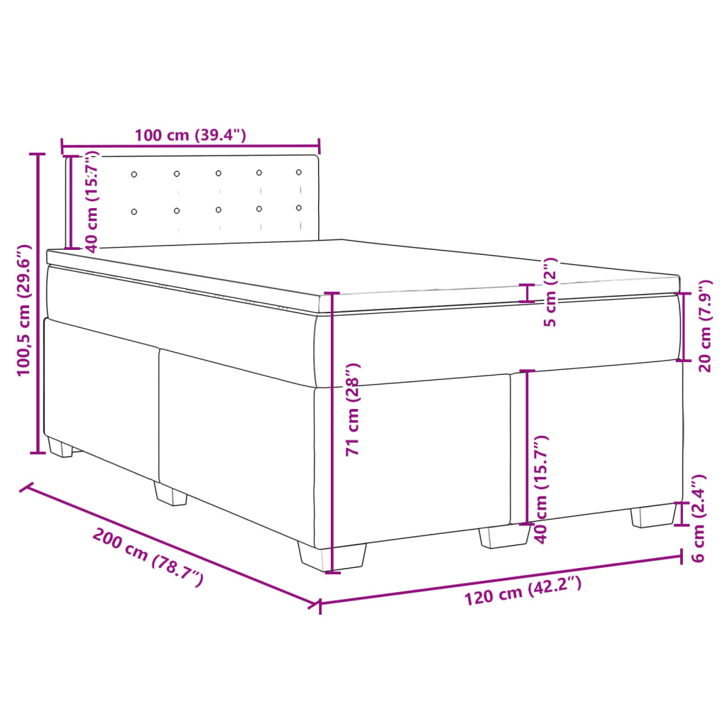 vidaXL Κρεβάτι Boxspring με Στρώμα Μαύρο 120 x 200 εκ. Συνθετικό Δέρμα