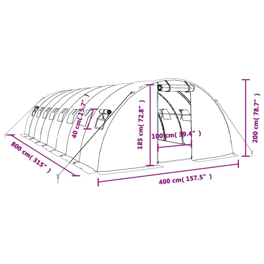 vidaXL Θερμοκήπιο Πράσινο 32 μ² 8 x 4 x 2 μ. με Ατσάλινο Πλαίσιο