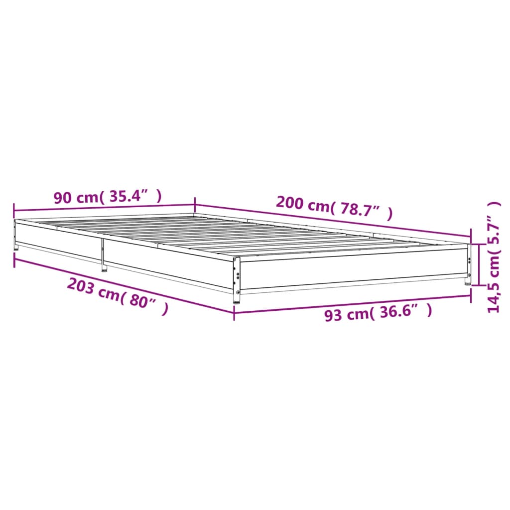 vidaXL Πλαίσιο Κρεβατιού Sonoma Δρυς 90x200 εκ. Επεξ. Ξύλο & Μέταλλο