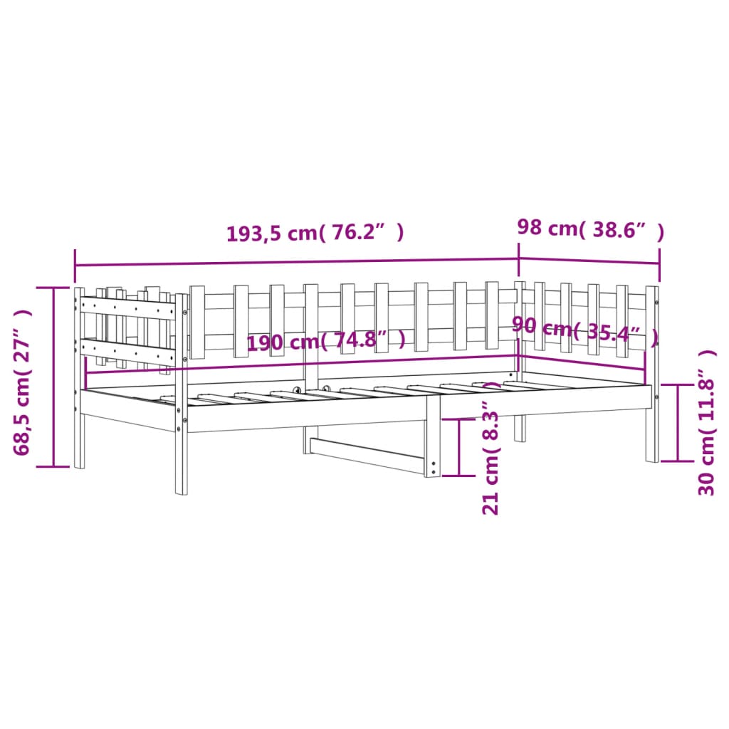 vidaXL Καναπές Κρεβάτι Χωρίς Στρώμα Λευκό 90x190 εκ. Μασίφ Ξύλο Πεύκου