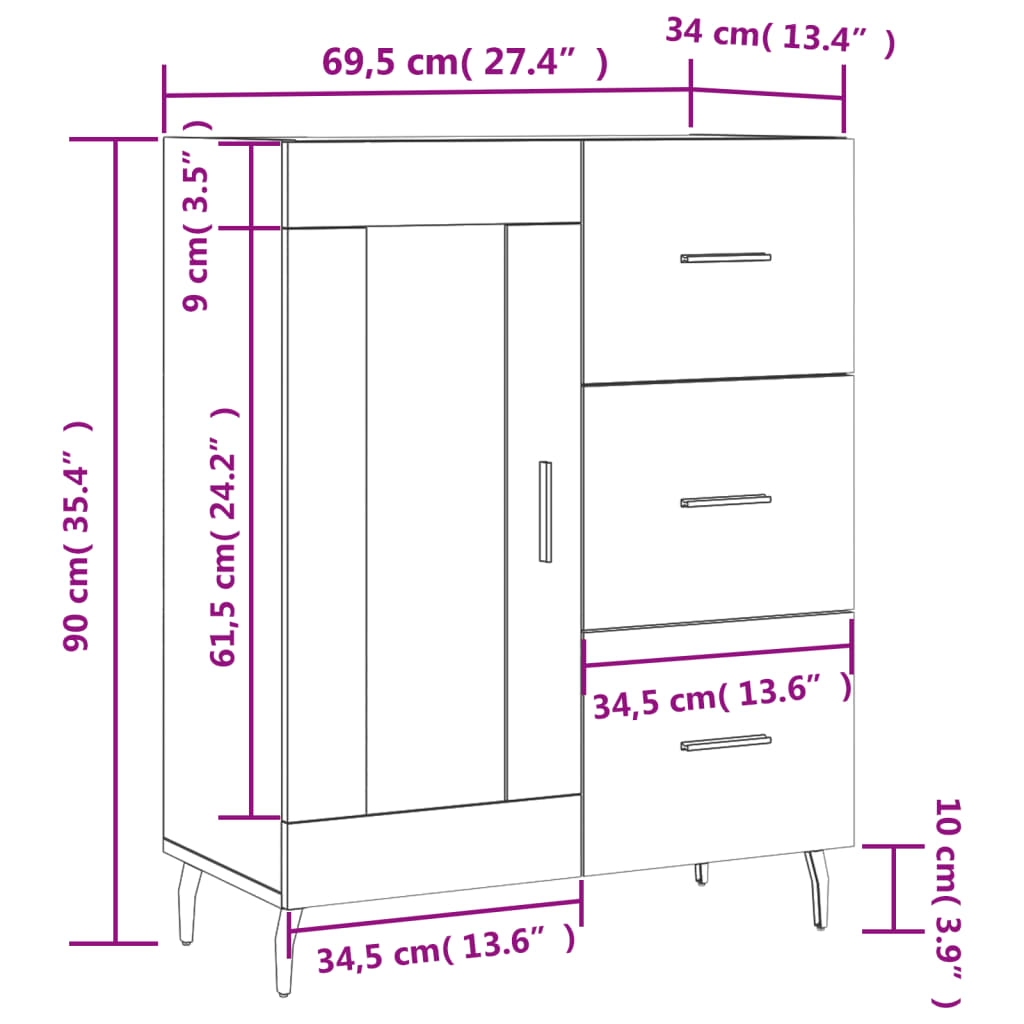 vidaXL Ντουλάπι Καφέ Δρυς 69,5 x 34 x 90 εκ. Επεξεργασμένο Ξύλο