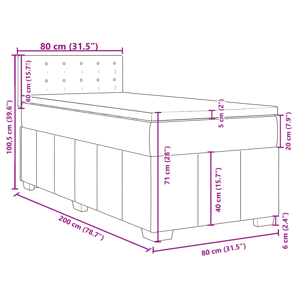 vidaXL Κρεβάτι Boxspring με Στρώμα Μαύρο 80 x 200 εκ. Υφασμάτινο