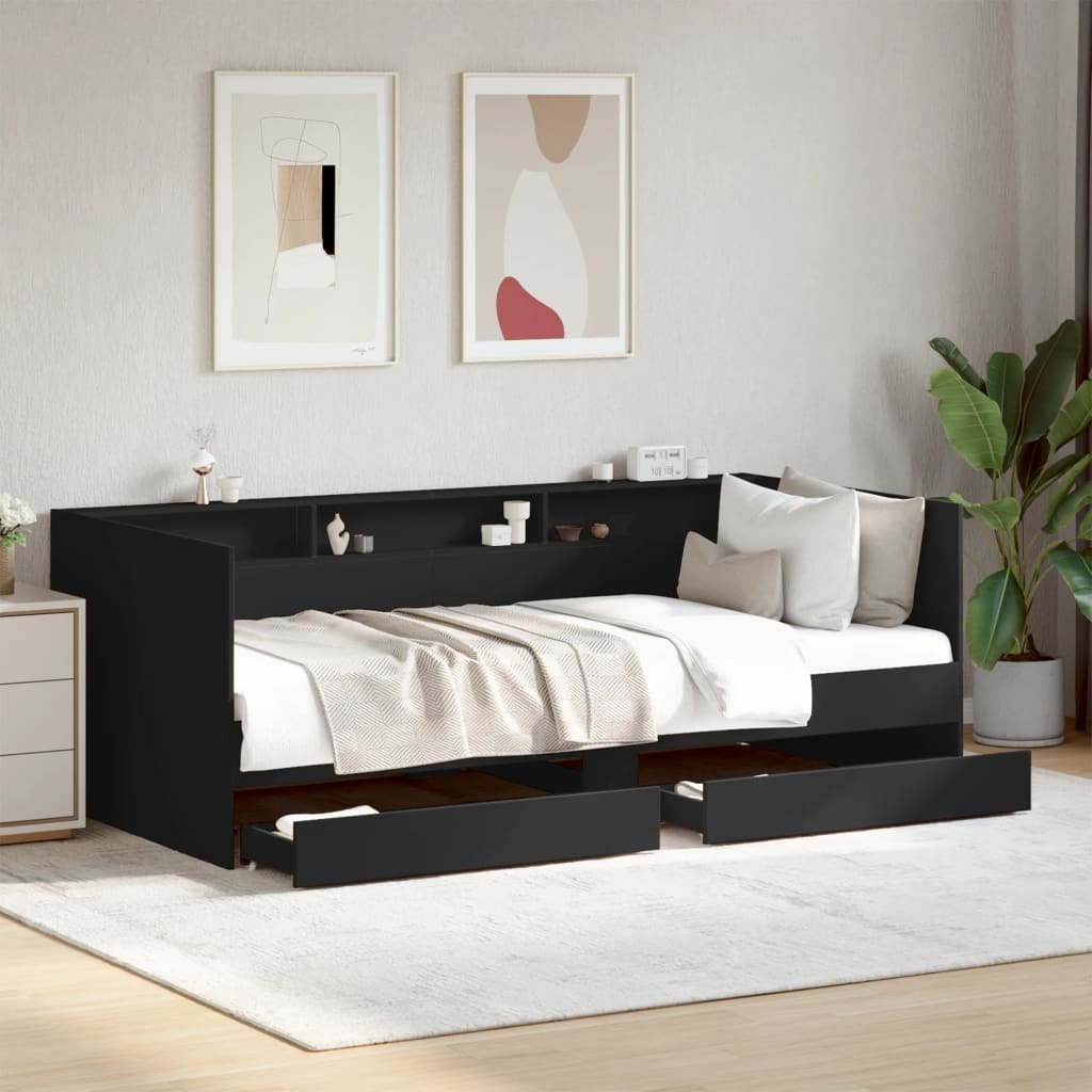 vidaXL Καναπές-Κρεβάτι με Συρτάρια Μαύρο 100x200 εκ. Επεξ. Ξύλο