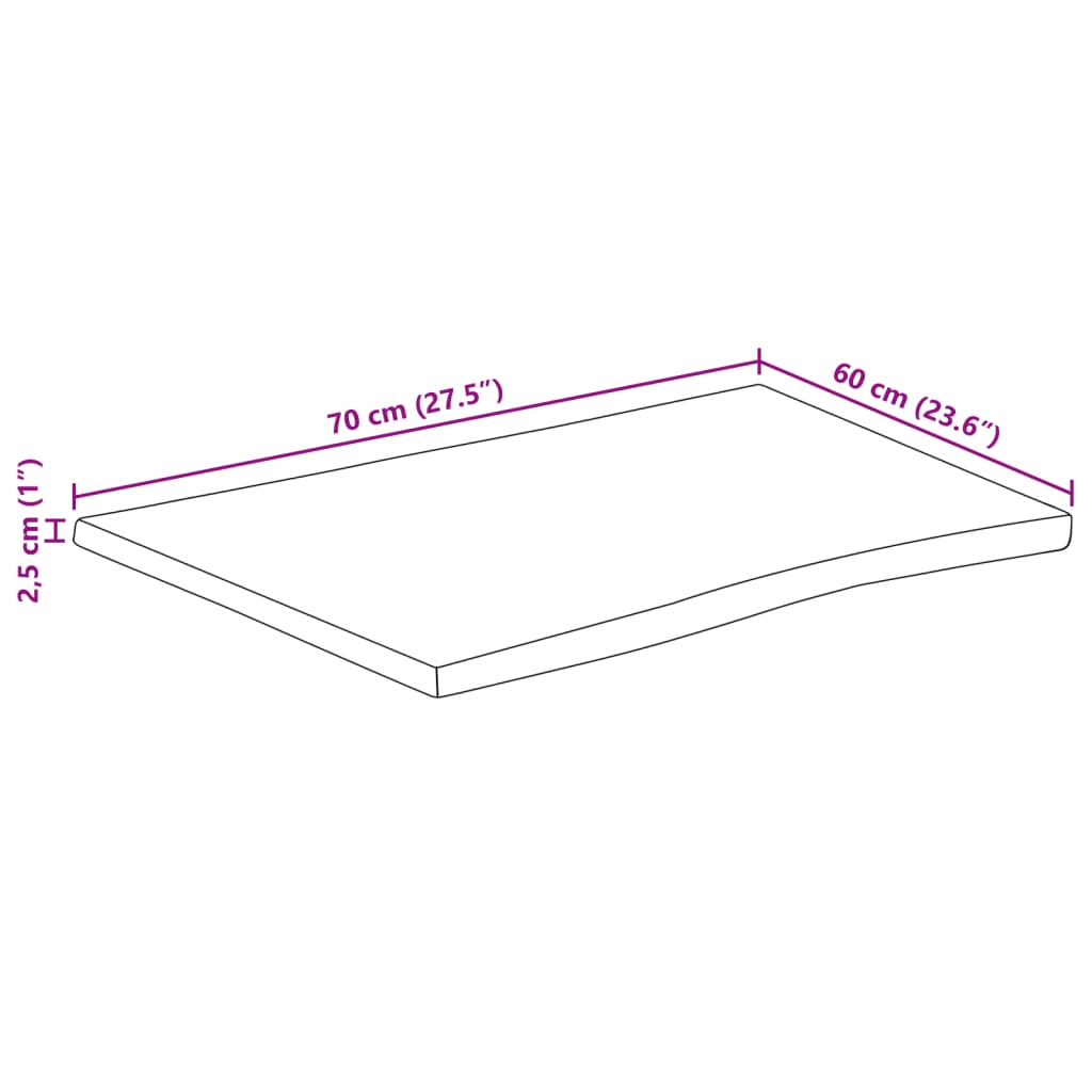 vidaXL Επιφάνεια Τραπεζιού 70x60x2,5 εκ. Live Edge Μασίφ Ξύλο Μάνγκο