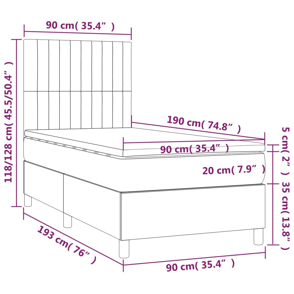 vidaXL Κρεβάτι Boxspring με Στρώμα Κρεμ 90x190 εκ.Υφασμάτινο