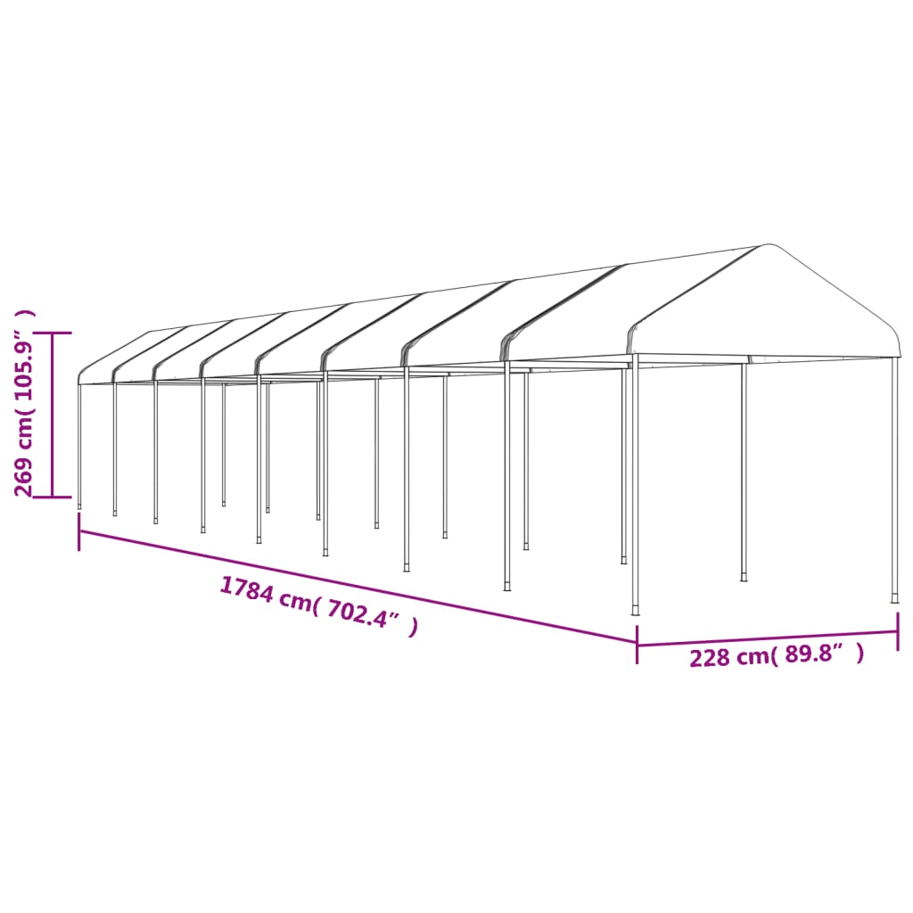 vidaXL Κιόσκι με Τέντα Λευκό 17,84 x 2,28 x 2,69 μ. από Πολυαιθυλένιο