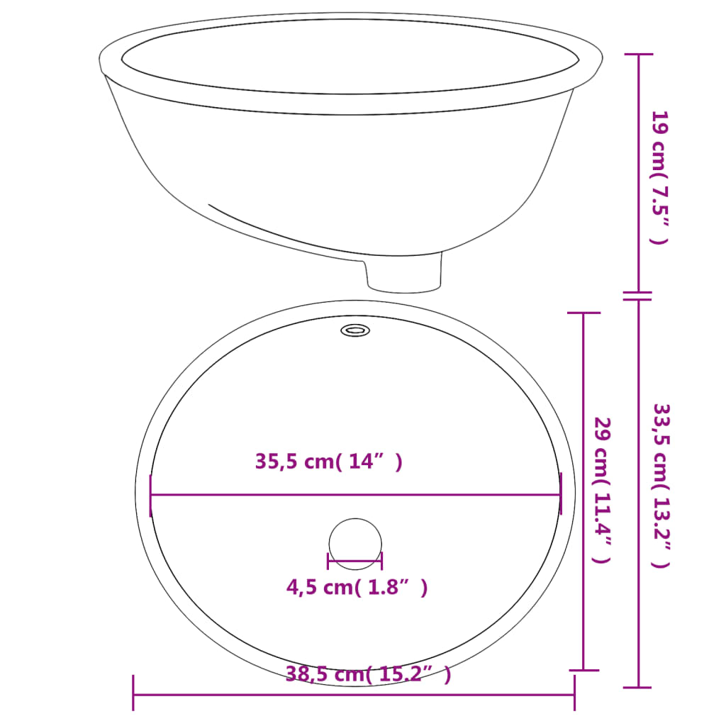 vidaXL Νιπτήρας Μπάνιου Οβάλ Λευκός 38,5 x 33,5 x 19 εκ. Κεραμικός