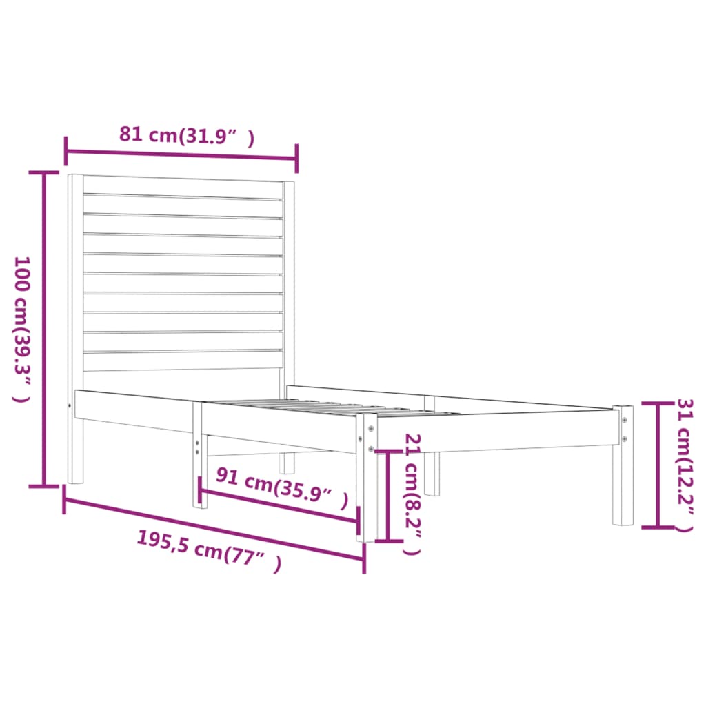 vidaXL Πλαίσιο Κρεβατιού Μελί 75x190 εκ. Ξύλο Πεύκου Small Single