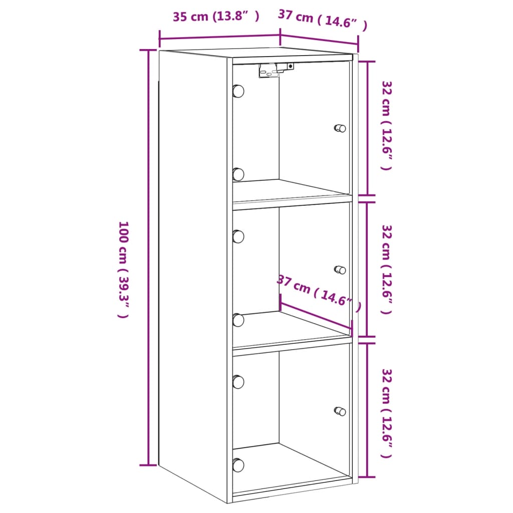 vidaXL Ντουλάπι Τοίχου Sonoma Δρυς 35x37x100 εκ. με Γυάλινες Πόρτες