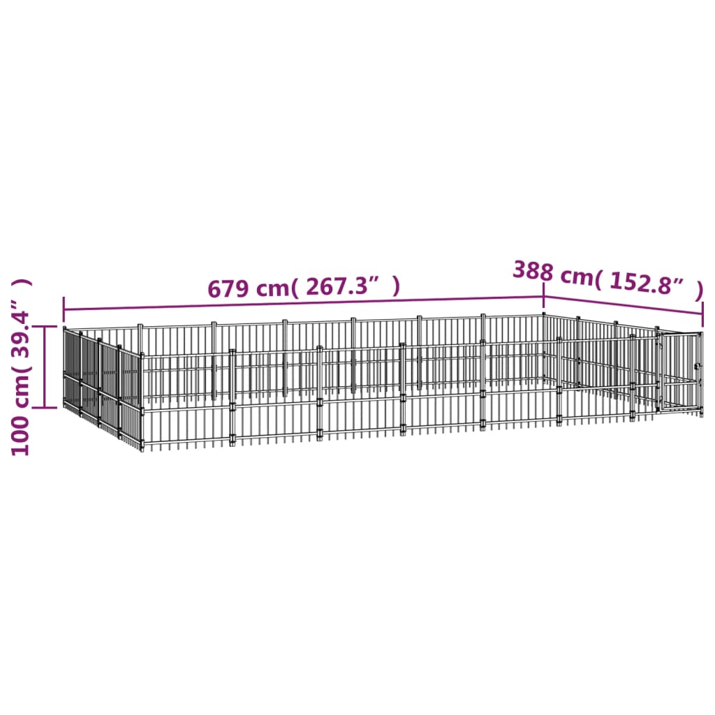 vidaXL Κλουβί Σκύλου Εξωτερικού Χώρου 26,35 μ² από Ατσάλι