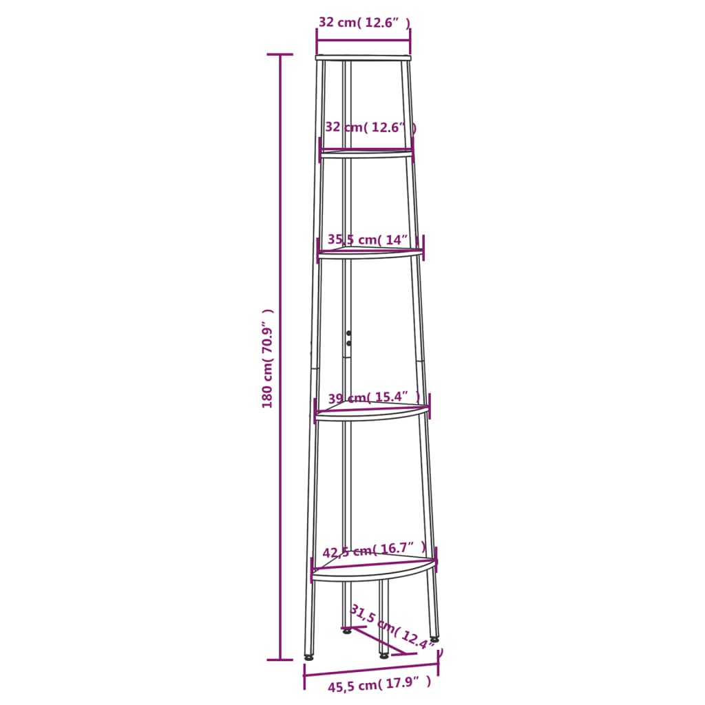 vidaXL Ραφιέρα Γωνιακή 5 Επίπεδων Μαύρη 45,5 x 31,5 x 180 εκ.