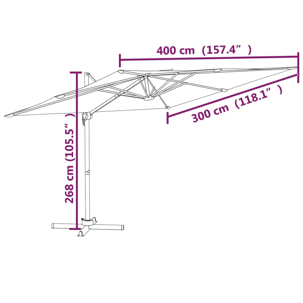 vidaXL Ομπρέλα Κήπου Κρεμαστή Πρόβ. Λευκή 400x300εκ Ιστό Αλουμινίου