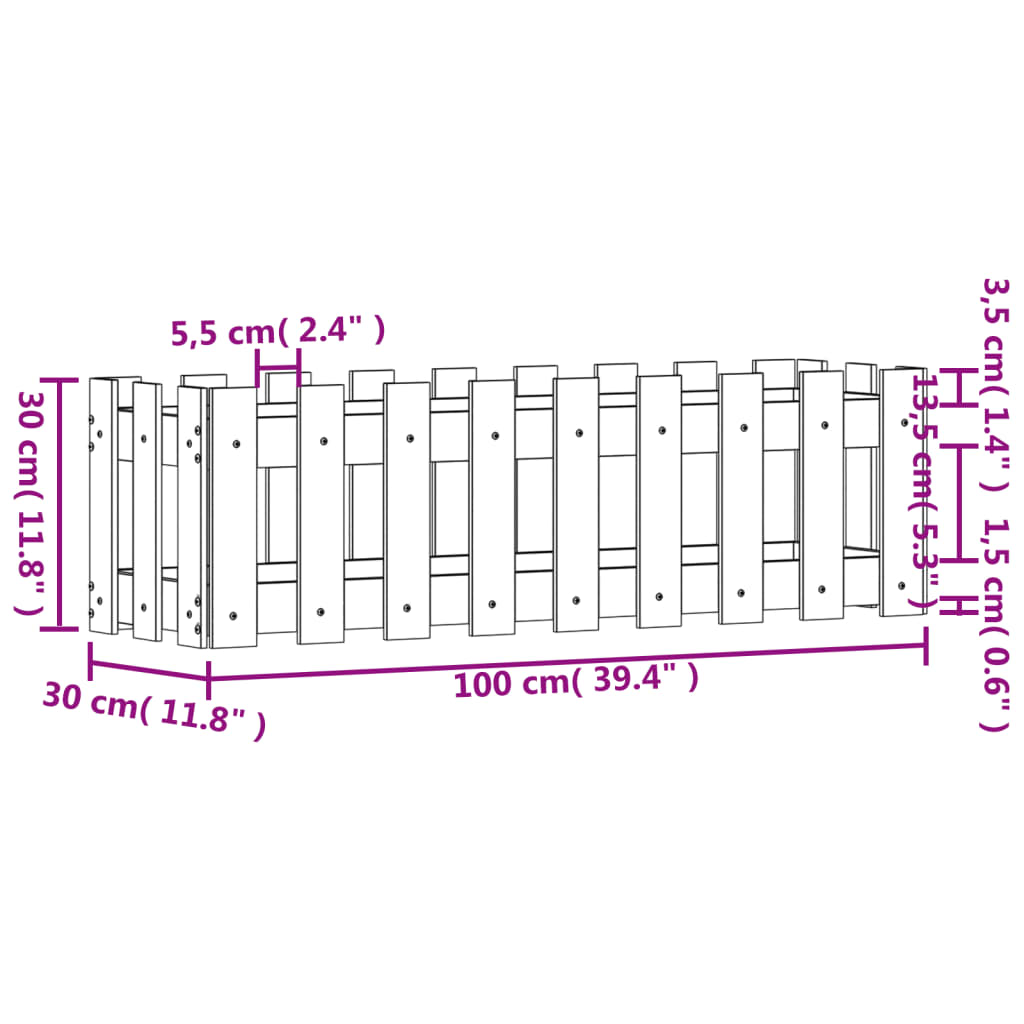 vidaXL Ζαρντινιέρα με Σχέδιο Φράχτη 100x30x30εκ. Εμποτισμ. Ξύλο Πεύκου