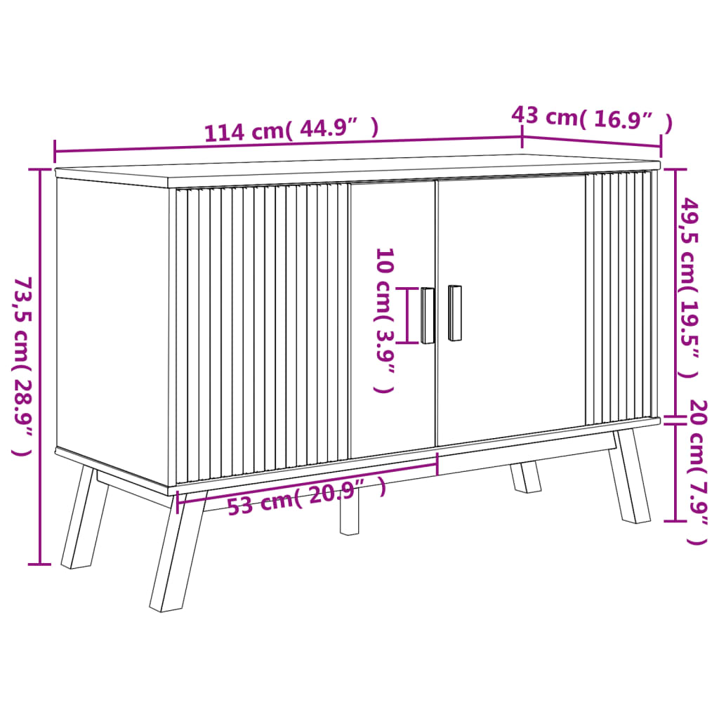 vidaXL Μπουφές OLDEN Γκρι & Καφέ 114x43x73,5 εκ. από Μασίφ Ξύλο Πεύκου