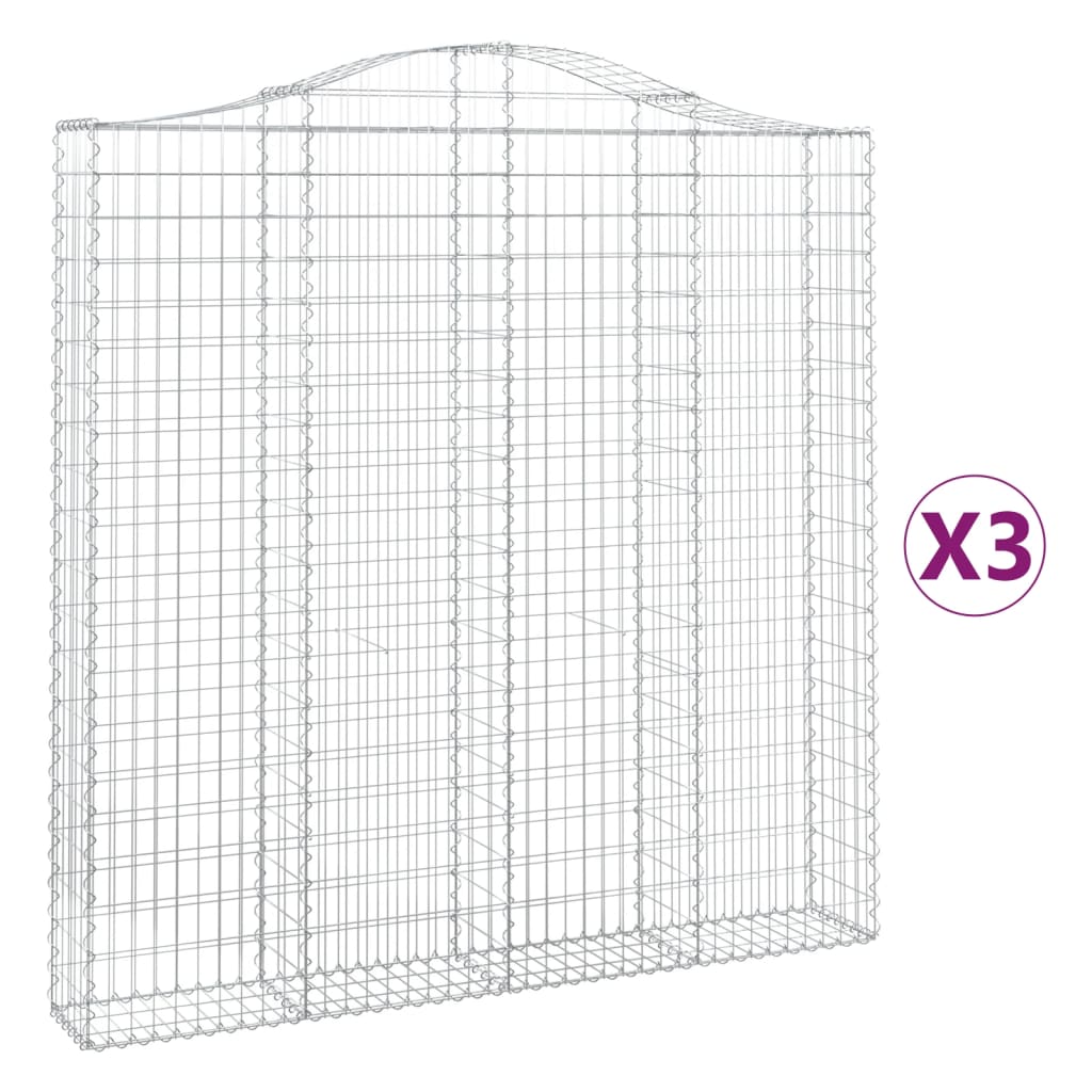 vidaXL Συρματοκιβώτια Τοξωτά 3 τεμ. 200x30x200/220 εκ. Γαλβαν. Ατσάλι