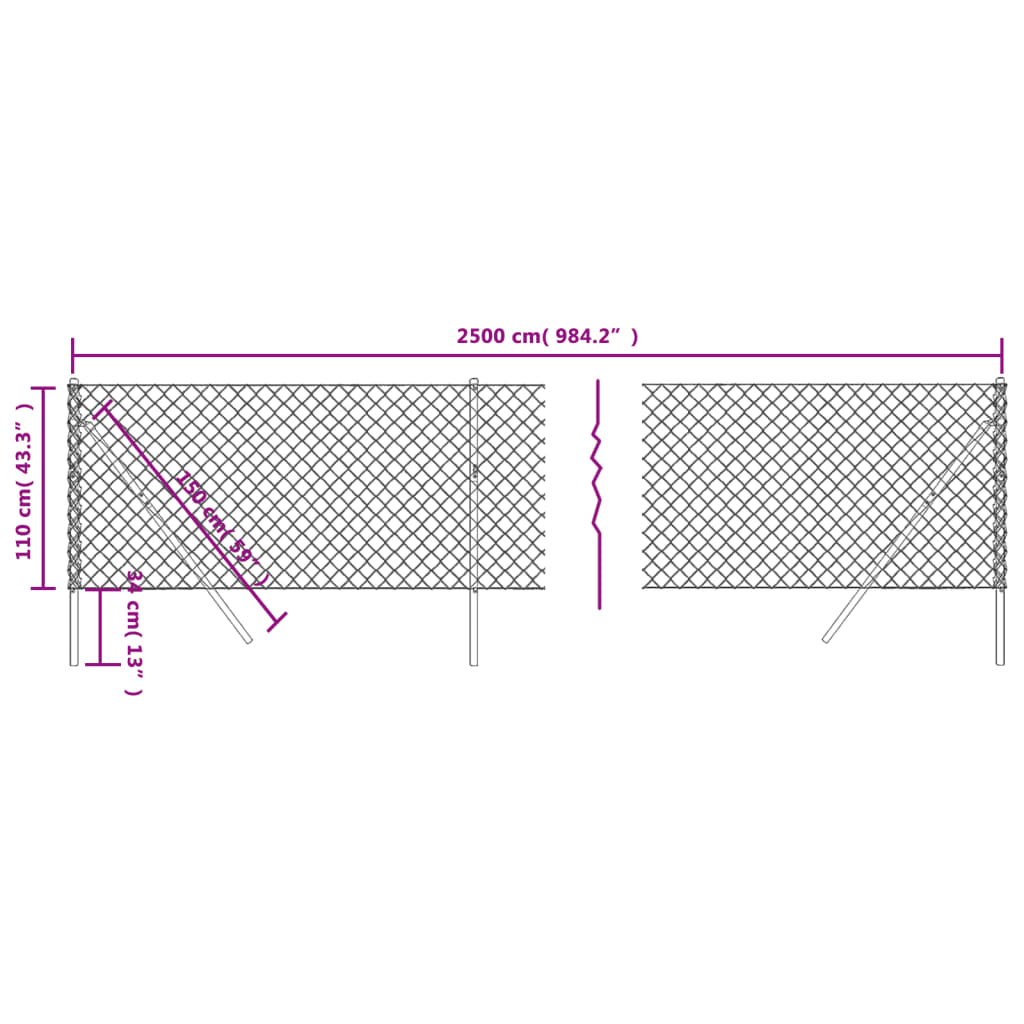 vidaXL Συρματόπλεγμα Περίφραξης Ανθρακί 1,1 x 25 μ.