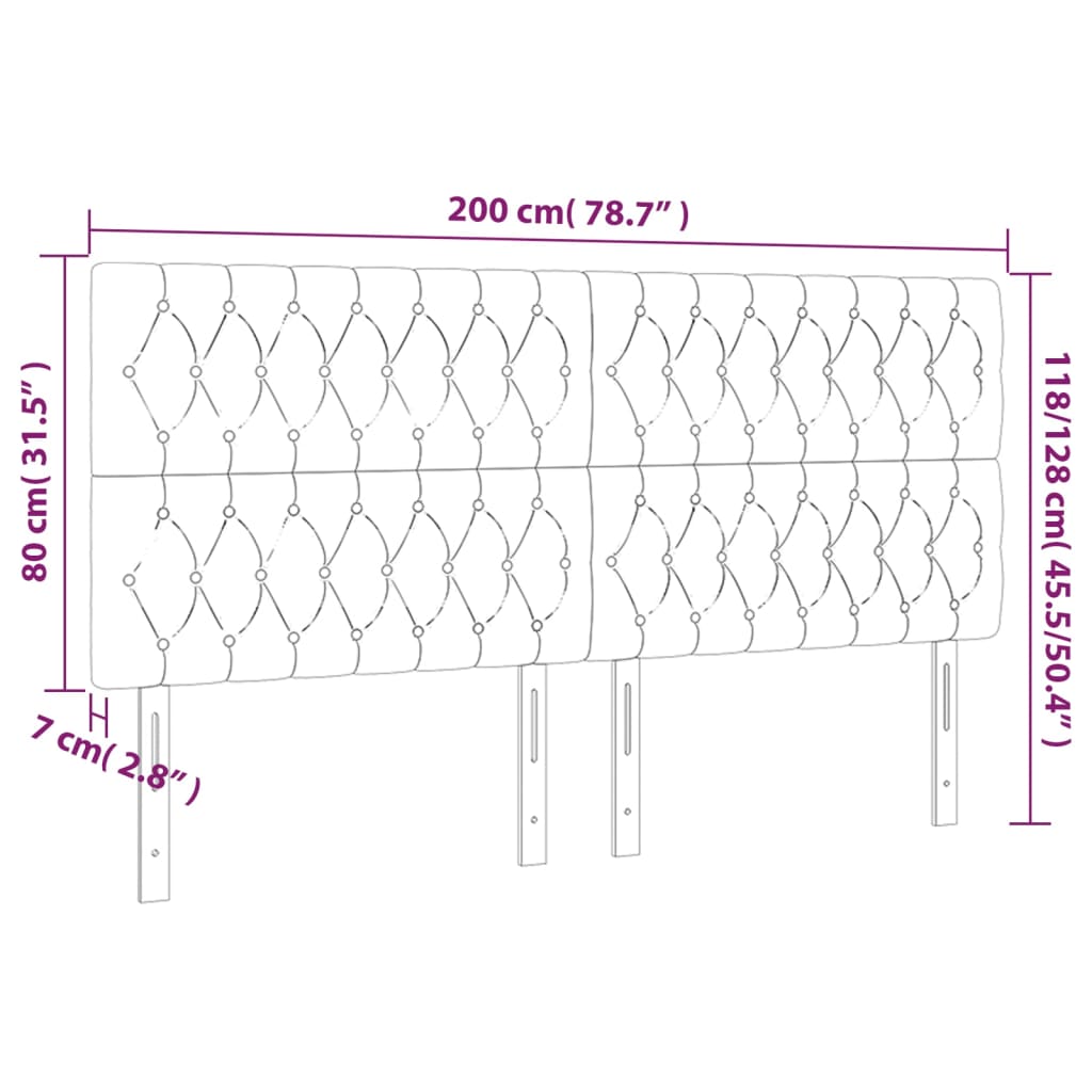 vidaXL Κεφαλάρι Κρεβατιού LED Σκούρο Γκρι 200x7x118/128εκ. Υφασμάτινο