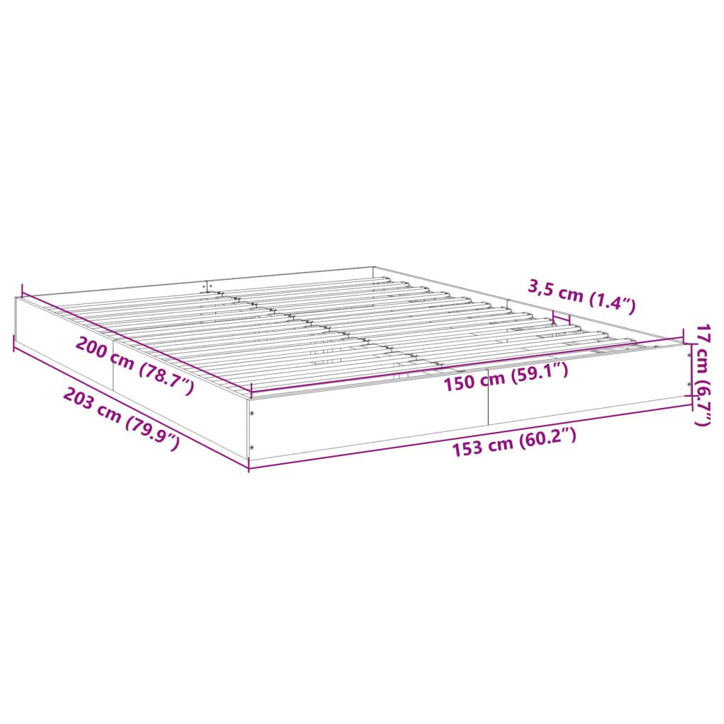 vidaXL Πλαίσιο Κρεβατιού Μαύρο 160x200 εκ. Επεξεργασμένο Ξύλο