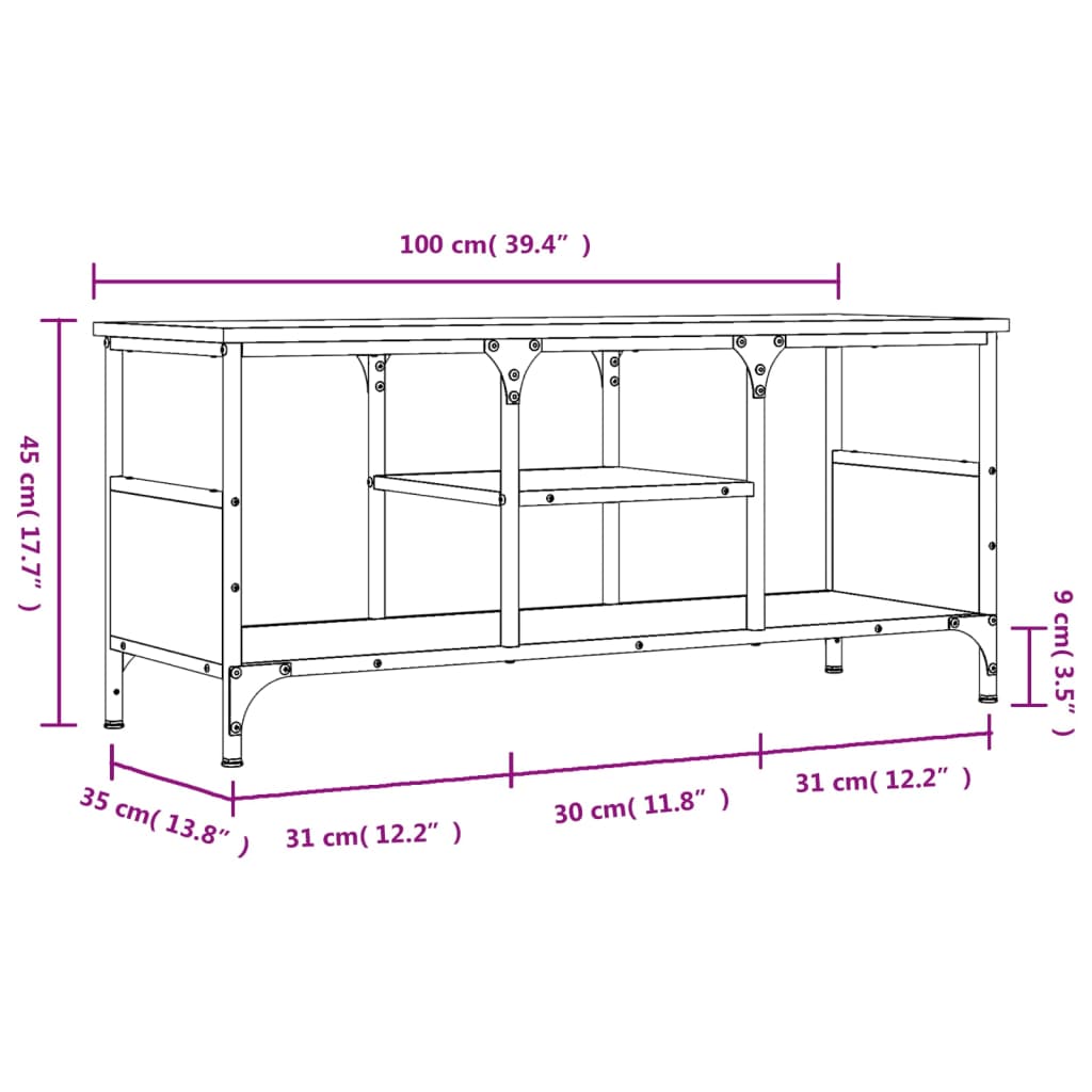 vidaXL Έπιπλο Τηλεόρασης Καφέ Δρυς 100x35x45 εκ. Επεξ. Ξύλο/Σίδερο