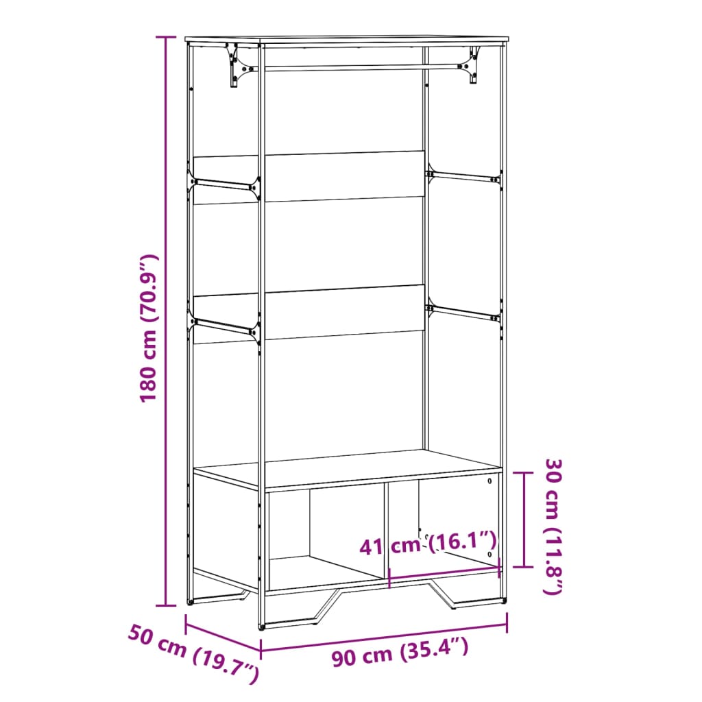 vidaXL Ντουλάπα Sonoma Δρυς 90x50x180 εκ. από Επεξεργασμένο Ξύλο