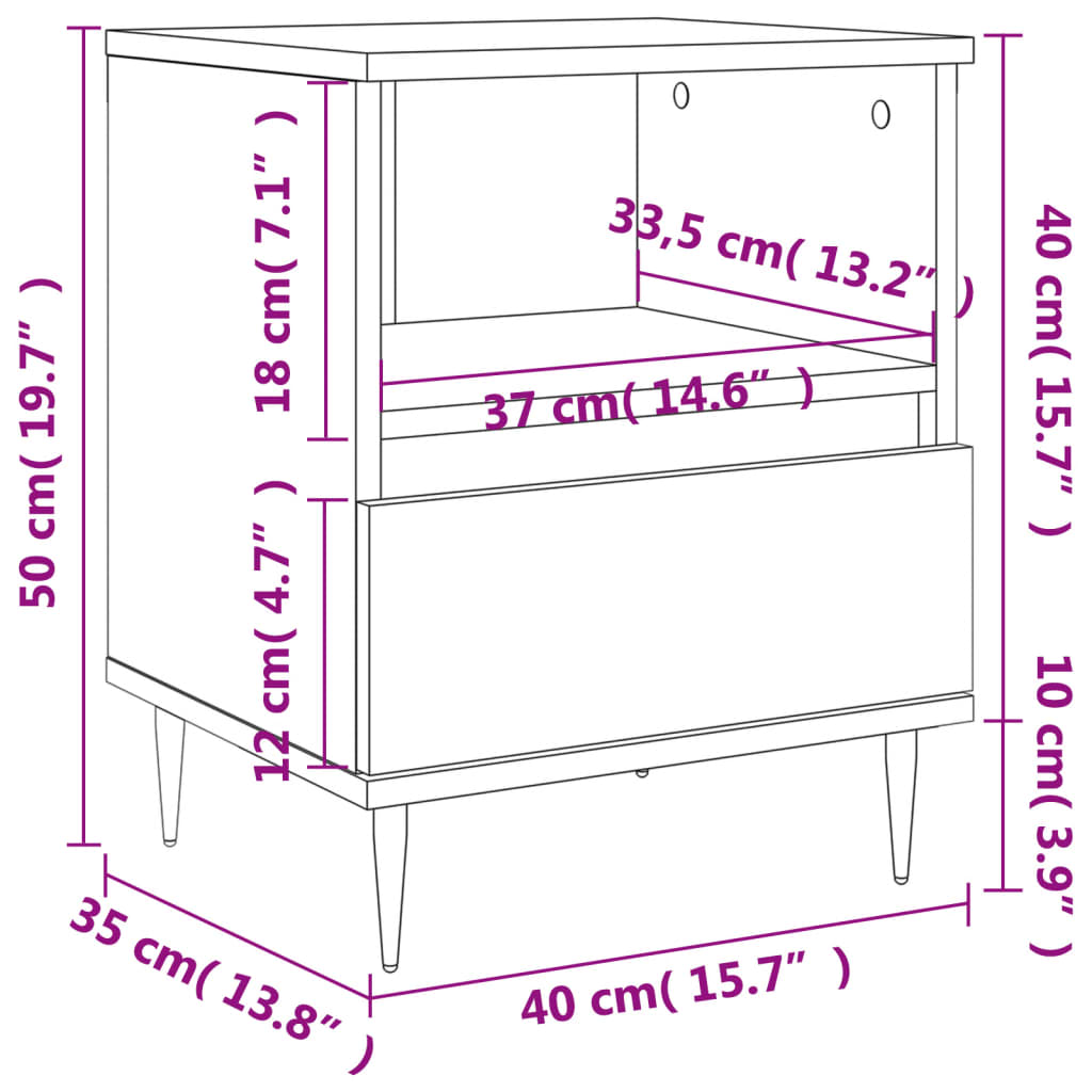 vidaXL Κομοδίνα 2 τεμ. Sonoma Δρυς 40 x 35 x 50 εκ. από Επεξεργ. Ξύλο