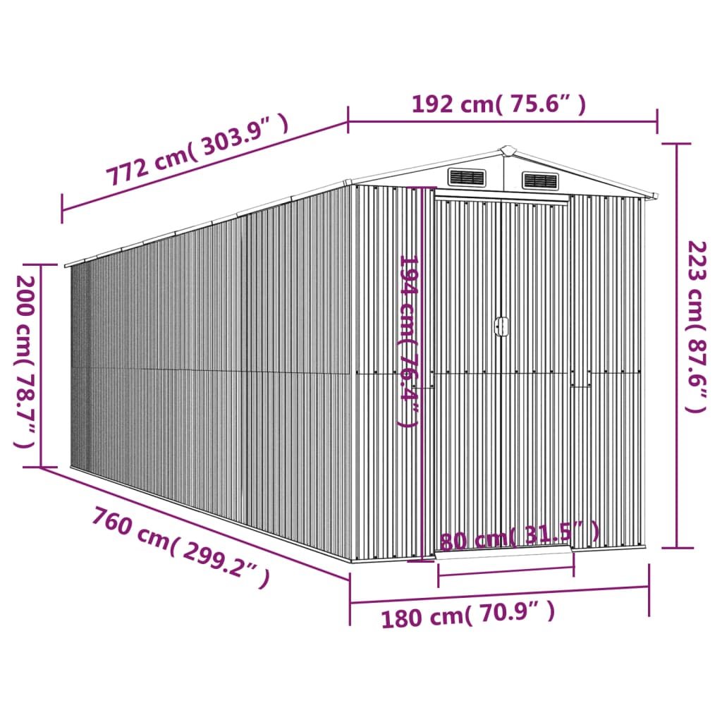 vidaXL Αποθήκη Κήπου Σκούρο καφέ 192x772x223 εκ. Γαλβανισμένο Ατσάλι