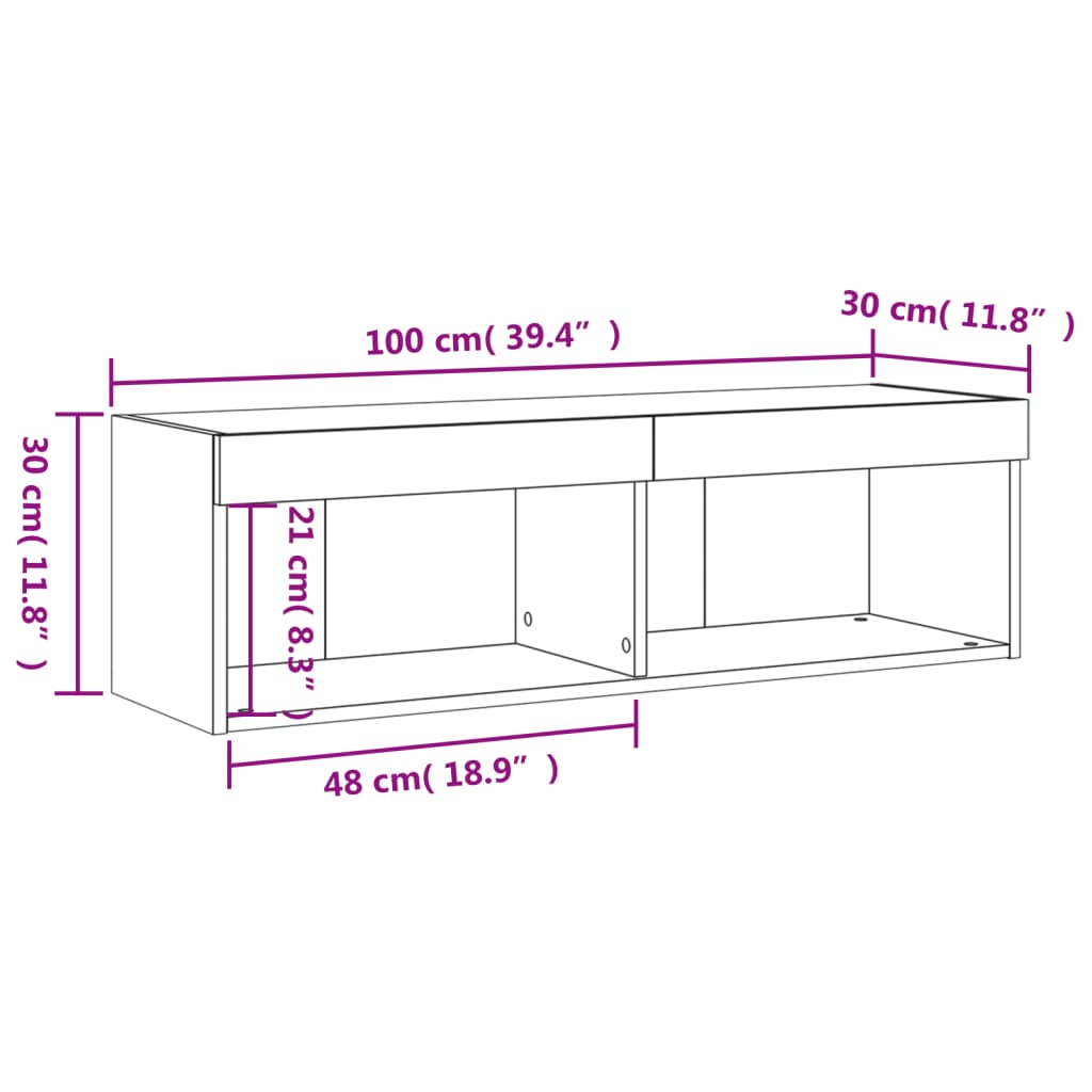 vidaXL Έπιπλο Τηλεόρασης με LED Καπνιστή Δρυς 100x30x30 εκ.