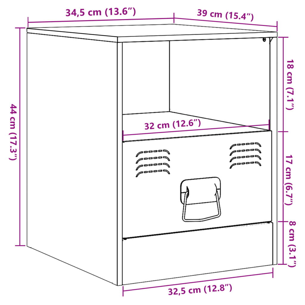 vidaXL Κομοδίνο Ροζ 34,5 x 39 x 44 εκ. από Χάλυβα