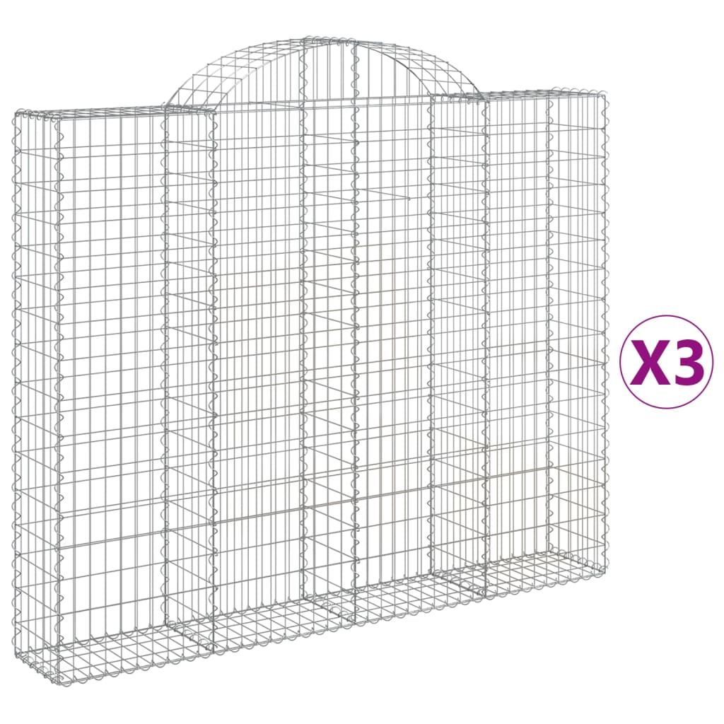 vidaXL Συρματοκιβώτια Τοξωτά 3 τεμ. 200x30x160/180 εκ. Γαλβαν. Ατσάλι