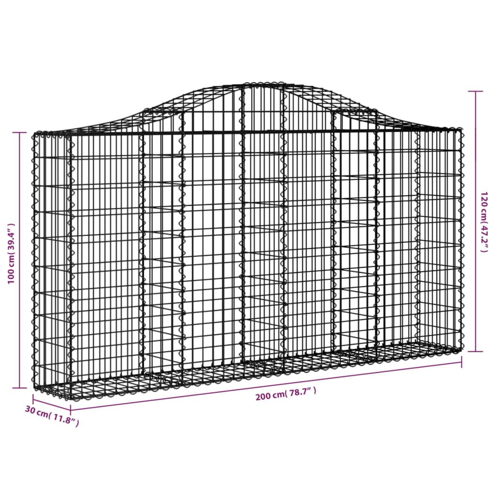 vidaXL Συρματοκιβώτιο Τοξωτό 200x30x100/120εκ. από Γαλβανισμένο Χάλυβα