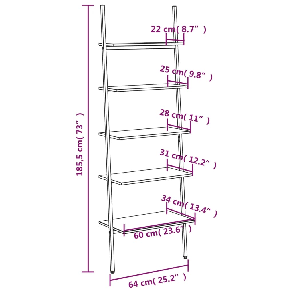 vidaXL Ραφιέρα Κεκλιμένη 5 Επιπέδων Μαύρη 64x34x185,5 εκ.